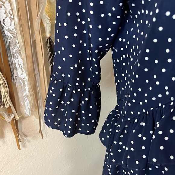 Navy & Polka Dot Tiered Ruffled Dress/ 3/4 Sleeves with Bell/Ruffled/ Size Small - Picture 6 of 9